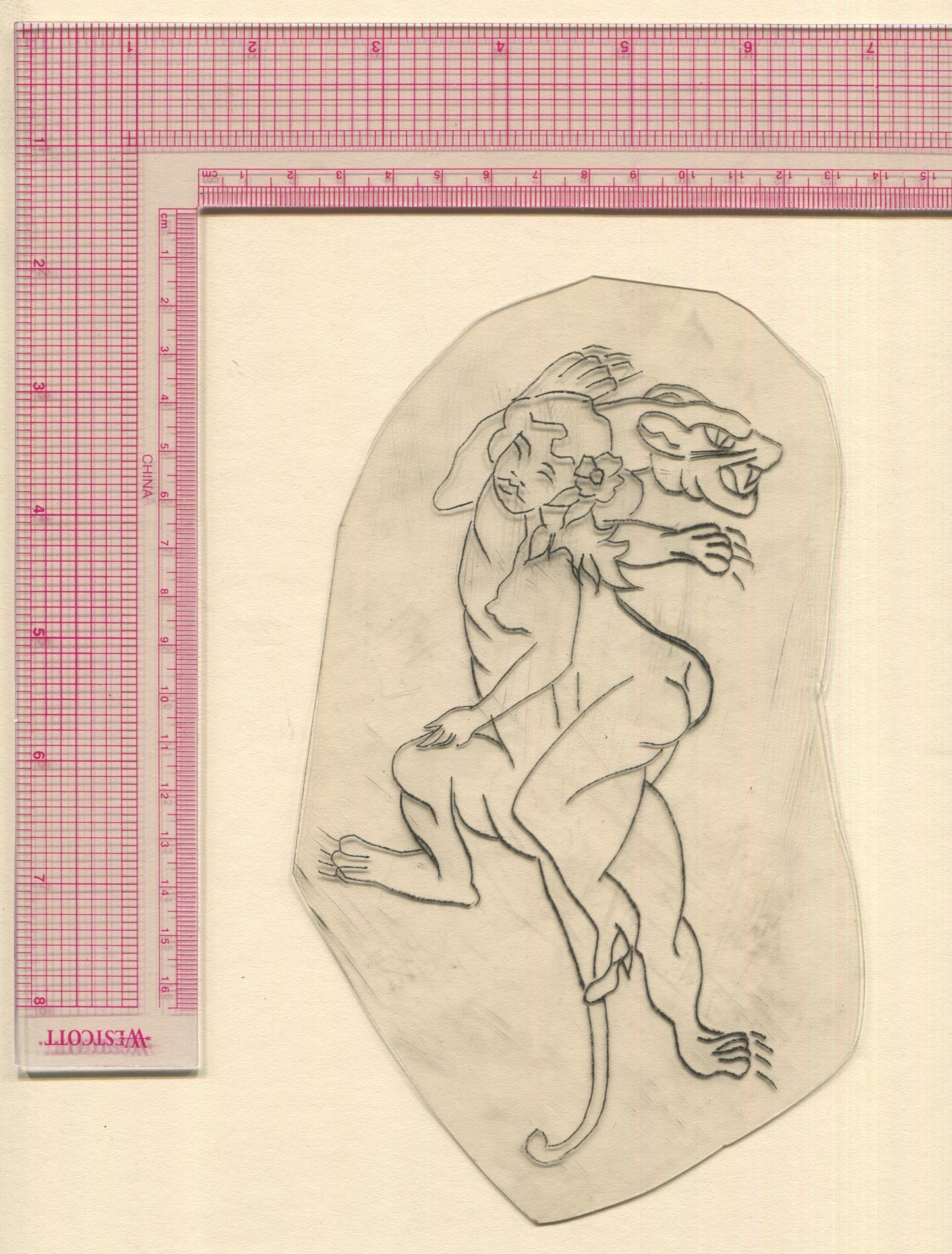 Big Panther and Pinup Girl Vintage Traditional Tattoo Acetate Stencil