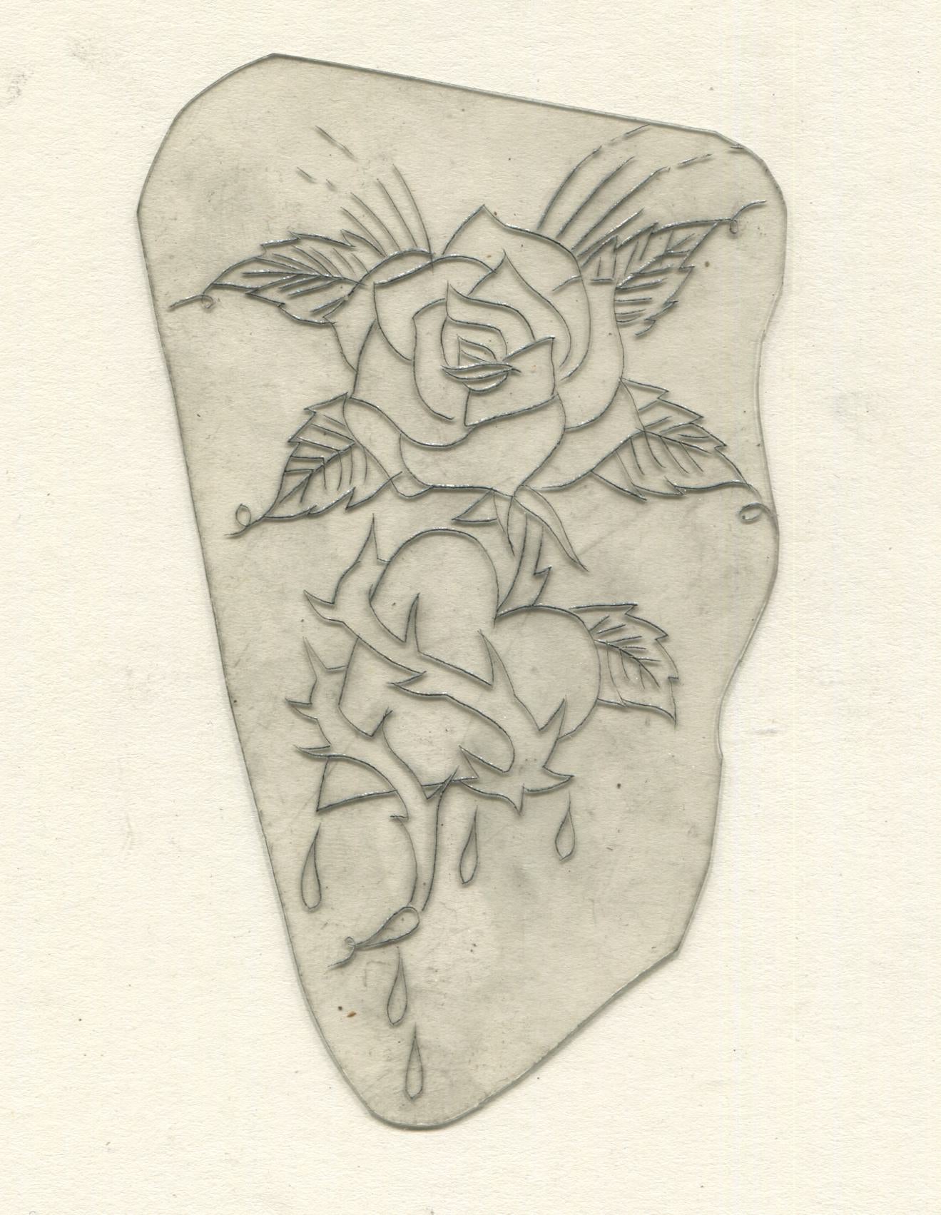 Rose Heart Vintage Traditional Tattoo Acetate Stencil from Bert Grimm's Shop