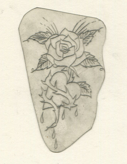 Rose Heart Vintage Traditional Tattoo Acetate Stencil from Bert Grimm's Shop
