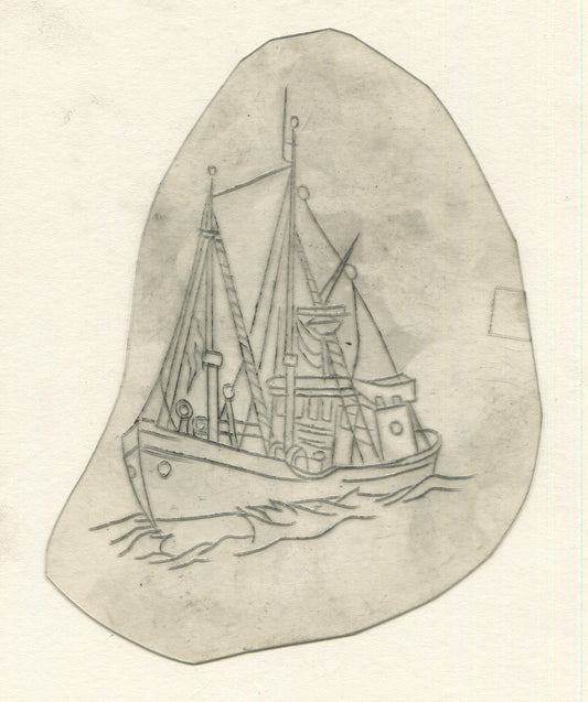 Fishing Boat Vintage Traditional Tattoo Acetate Stencil from Bert Grimm's Shop