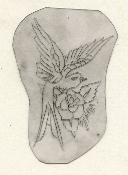 Flower Bird Vintage Traditional Tattoo Acetate Stencil from Bert Grimm's Shop