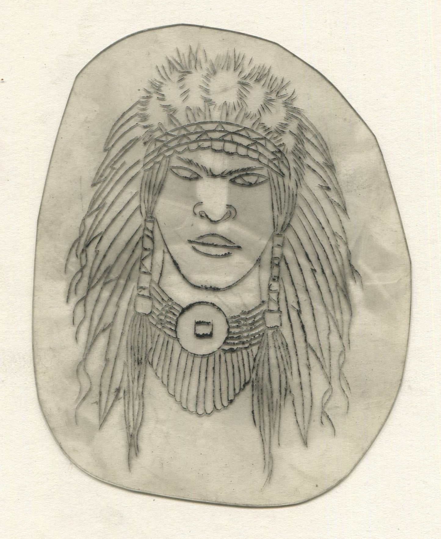 Native Man Vintage Traditional Tattoo Acetate Stencil from Bert Grimm's Shop