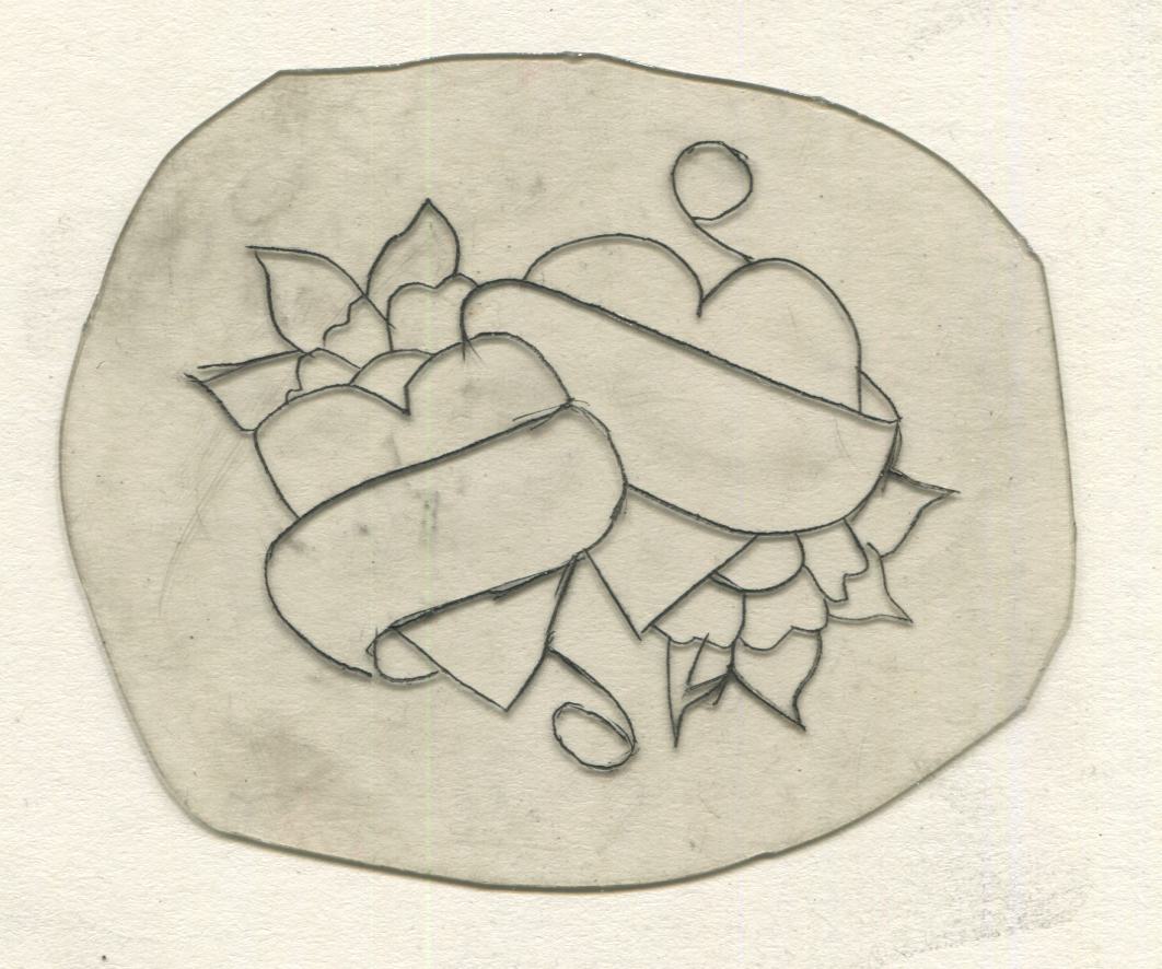 Two Hearts Vintage Traditional Tattoo Acetate Stencil from Bert Grimm's Shop