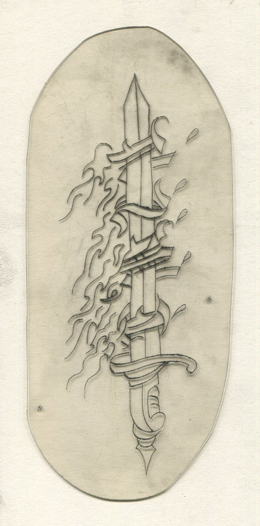 Flaming Sword Vintage Traditional Tattoo Acetate Stencil from Bert Grimm's Shop