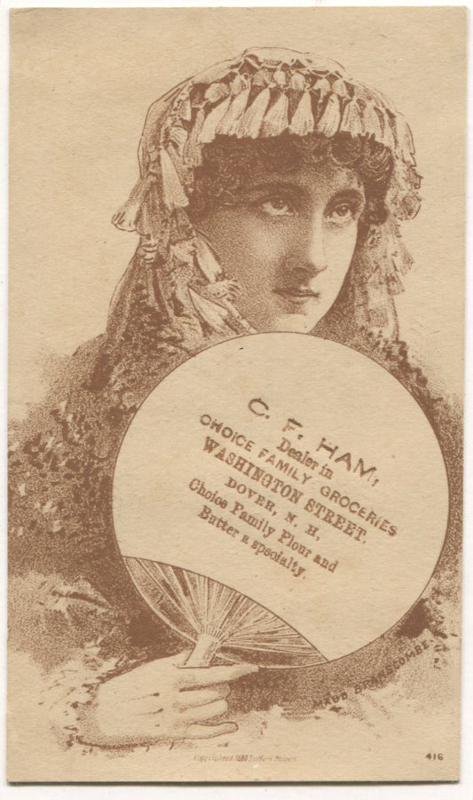 C.F. Ham Family Groceries, Dover, NH Antique Lithographed Trade Card