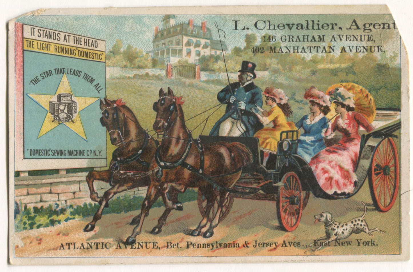 Domestic Sewing Machine Co. & L. Chevallier Antique Lithographed Trade Card