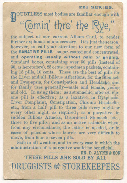 Dr. D. Jayne & Son Sanative Pills Druggist Antique Lithographed Trade Card