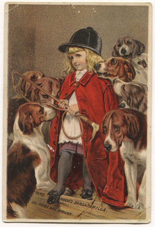 Hood's Sarsaparilla Little Girl & Hunting Dogs Antique Lithographed Trade Card