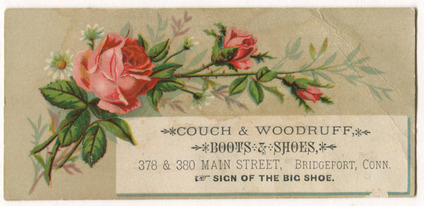 Couch & Woodruff Boots & Shoes, Bridgeport, CT, Antique Lithographed Trade Card