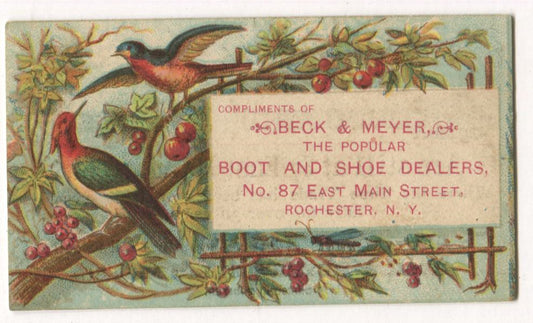 Beck & Meyer, Dealer of Boots & Shoes, Rochester, NY Antique Trade Card