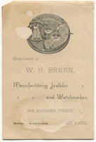 W.H. Brteen Jeweler & Watchmaker, St. Paul, MN Antique Lithographed Trade Card