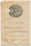 W.H. Brteen Jeweler & Watchmaker, St. Paul, MN Antique Lithographed Trade Card
