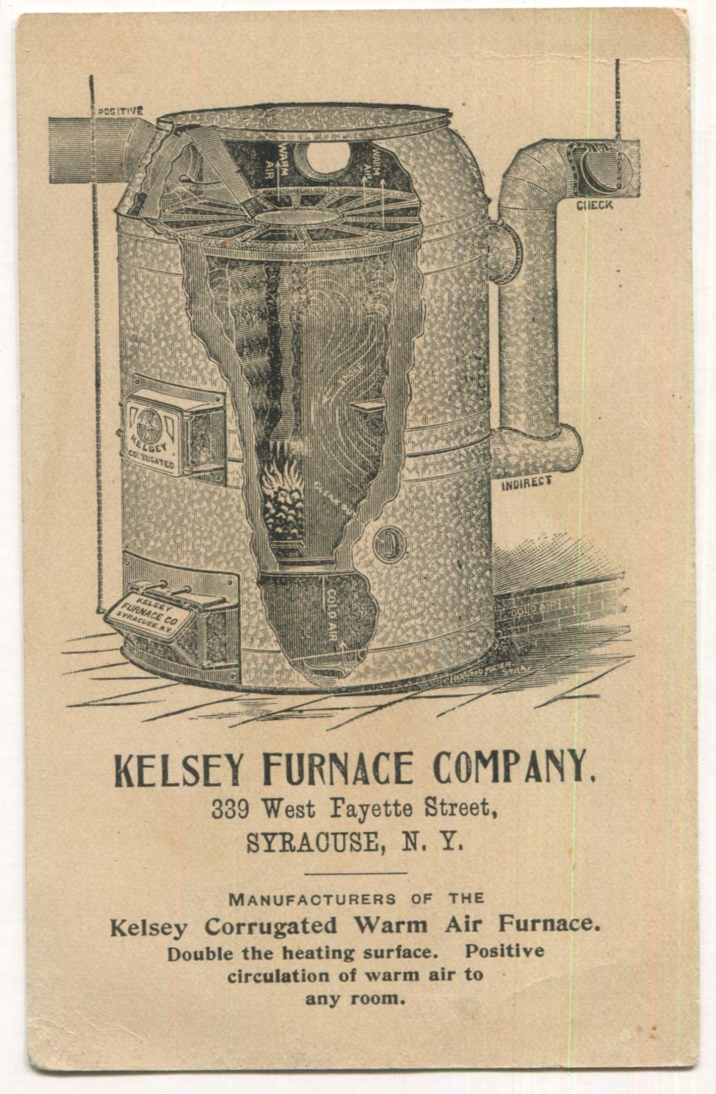 Kelsey Furnace Company, Syracuse, NY Antique Lithographed Trade Card