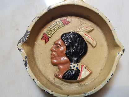 Cast Iron Skillet Ashtray with Native American Indian Man, A Souvenir of Yakima, Washington