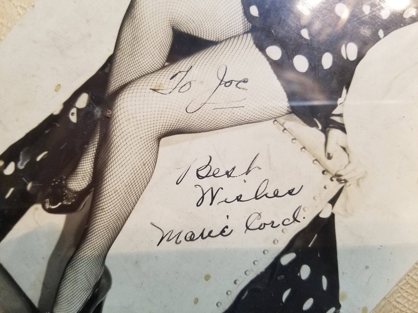 Framed Autographed Photograph of Burlesque Dancer Marie Cord, Given to "Chicken Joe"
