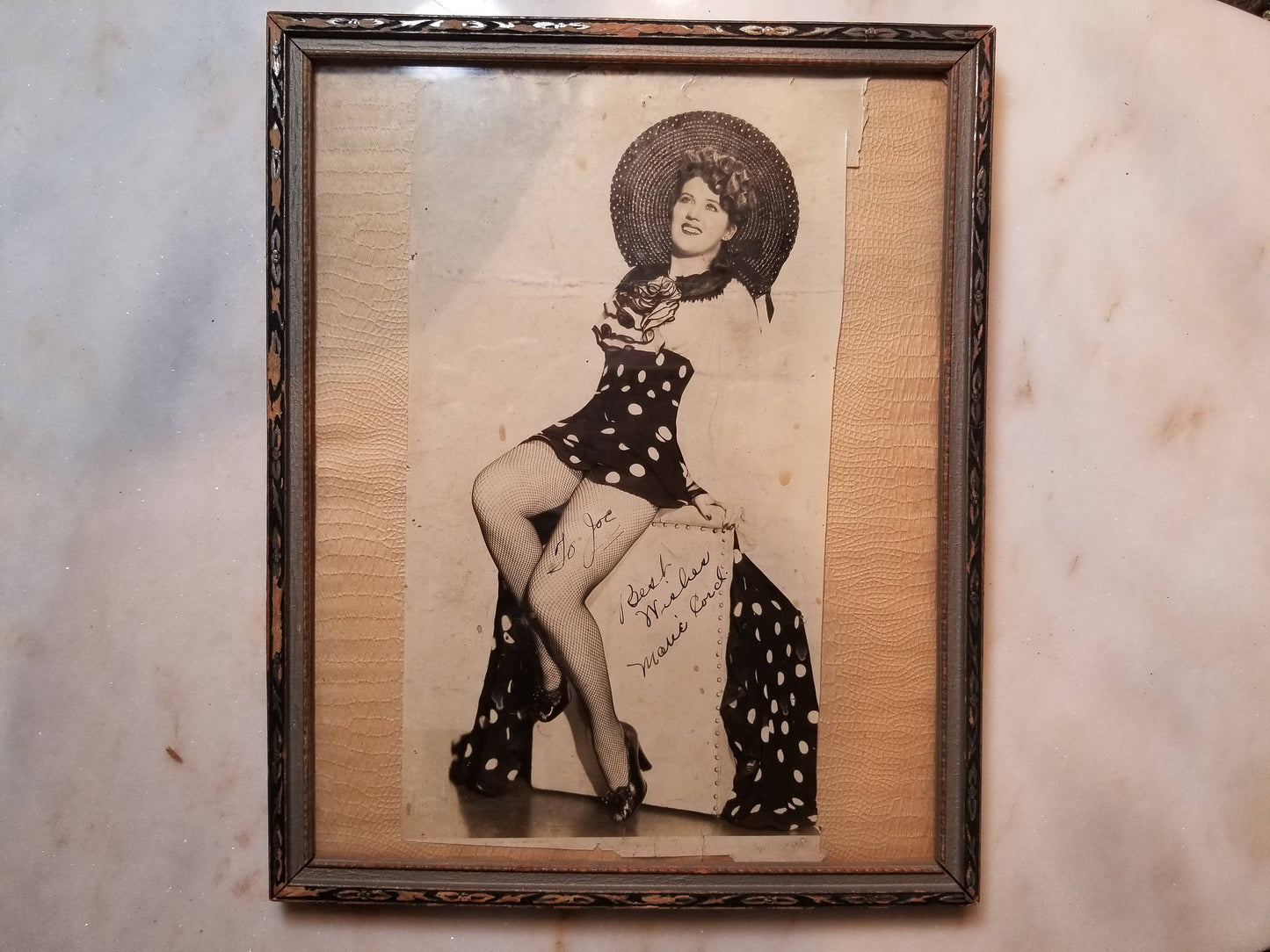 Framed Autographed Photograph of Burlesque Dancer Marie Cord, Given to "Chicken Joe"