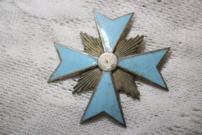 Turquoise Enamel and Metal Cross Brooch