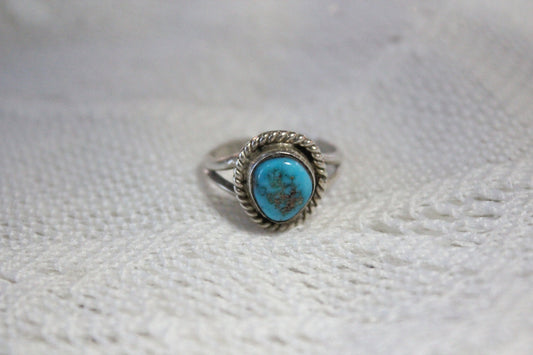 Navajo Sterling Silver Ring with Beautiful Turquoise Stone, by Angela Lee, Size 5