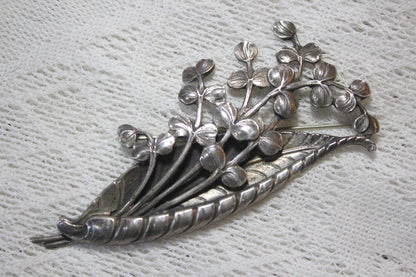 Guglielmo Cini Sterling Silver Brooch with Feather and Flowers, Signed