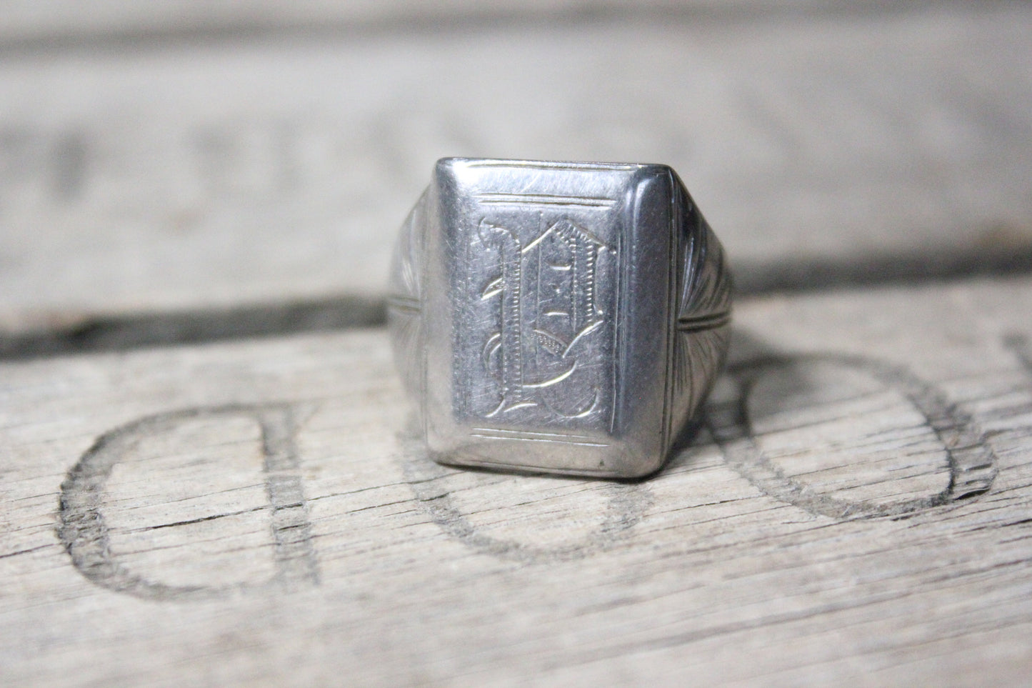 Heavy Sterling Silver P Monogram Ring, Size 11