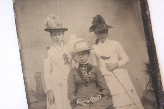 Tintype Photograph of Three Well Dressed Women