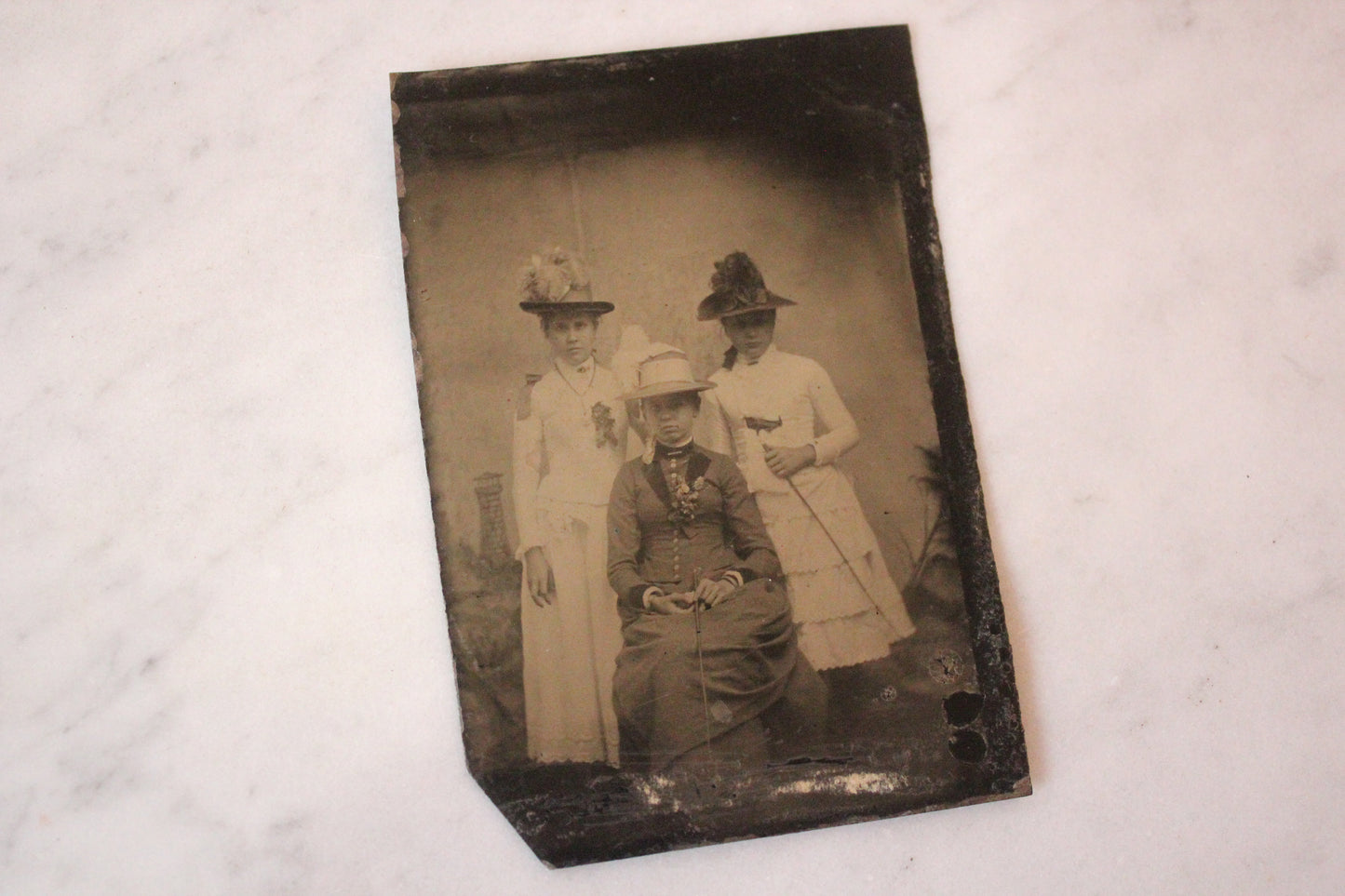 Tintype Photograph of Three Well Dressed Women