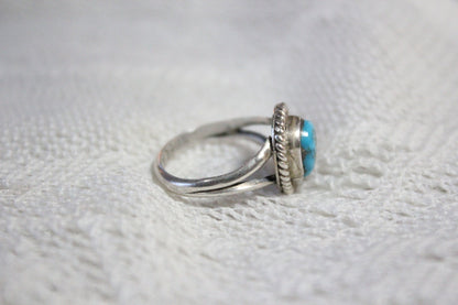 Navajo Sterling Silver Ring with Beautiful Turquoise Stone, by Angela Lee, Size 5