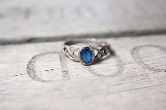 Sterling Silver Ring with Deep Blue Sapphire, Size 7