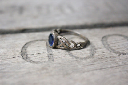 Sterling Silver Ring with Deep Blue Sapphire, Size 7