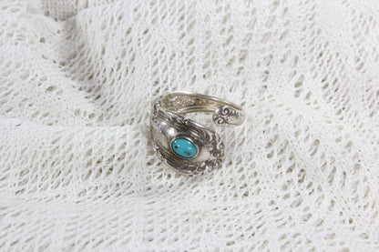 Sterling Silver Towle Silverware Ring with Turqoise Stone, Size 7.75