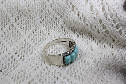 Sterling Silver Bohemian Southwest Ring with Quadruple Turqoise Stones, Size 9.5