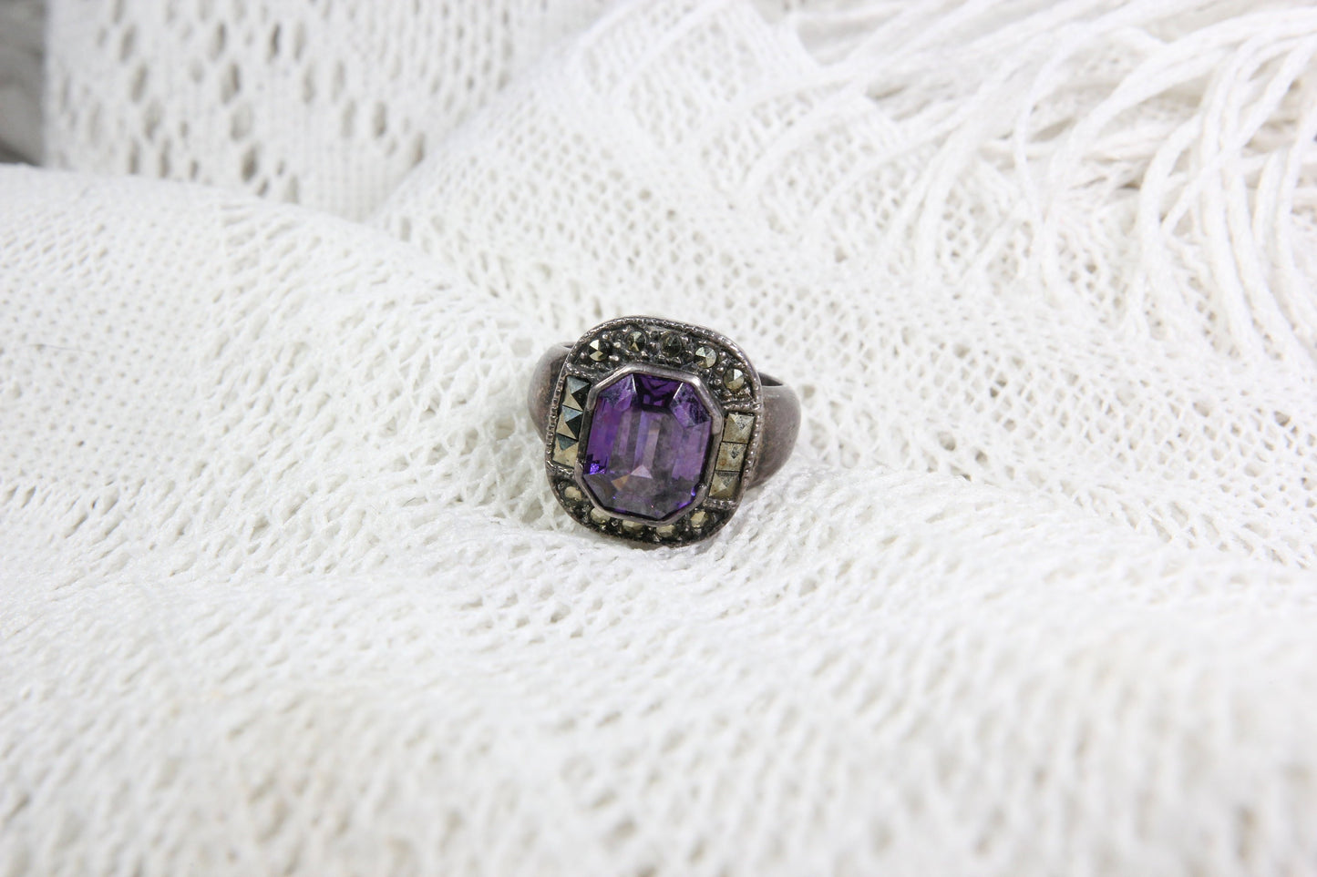 Sterling Silver Ring with Translucent Purple Stone, Size 5.5