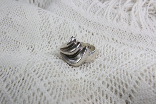 Sterling Silver Mexican Ring with Ocean Wave Design, Size 10