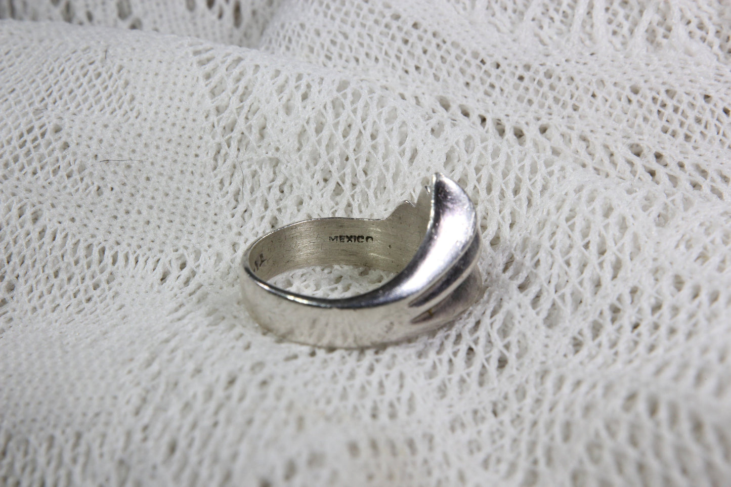 Sterling Silver Mexican Ring with Ocean Wave Design, Size 10