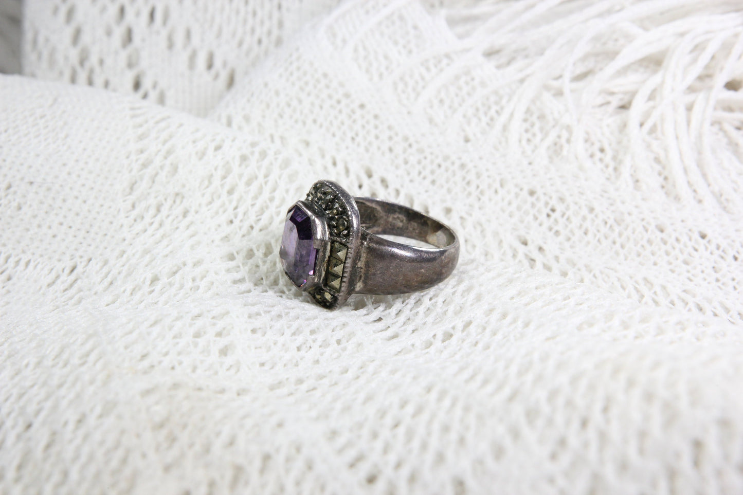 Sterling Silver Ring with Translucent Purple Stone, Size 5.5