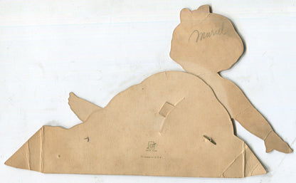 Die Cut Antique Valentine Greeting Card with Posable Paper Doll Swimmer - 8.5" x 5"