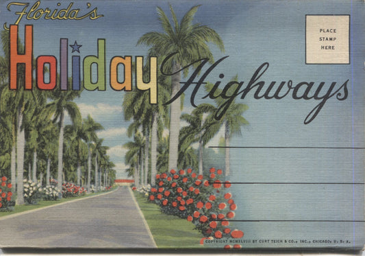 Florida's Holiday Highways Vintage Souvenir Postcard Folder