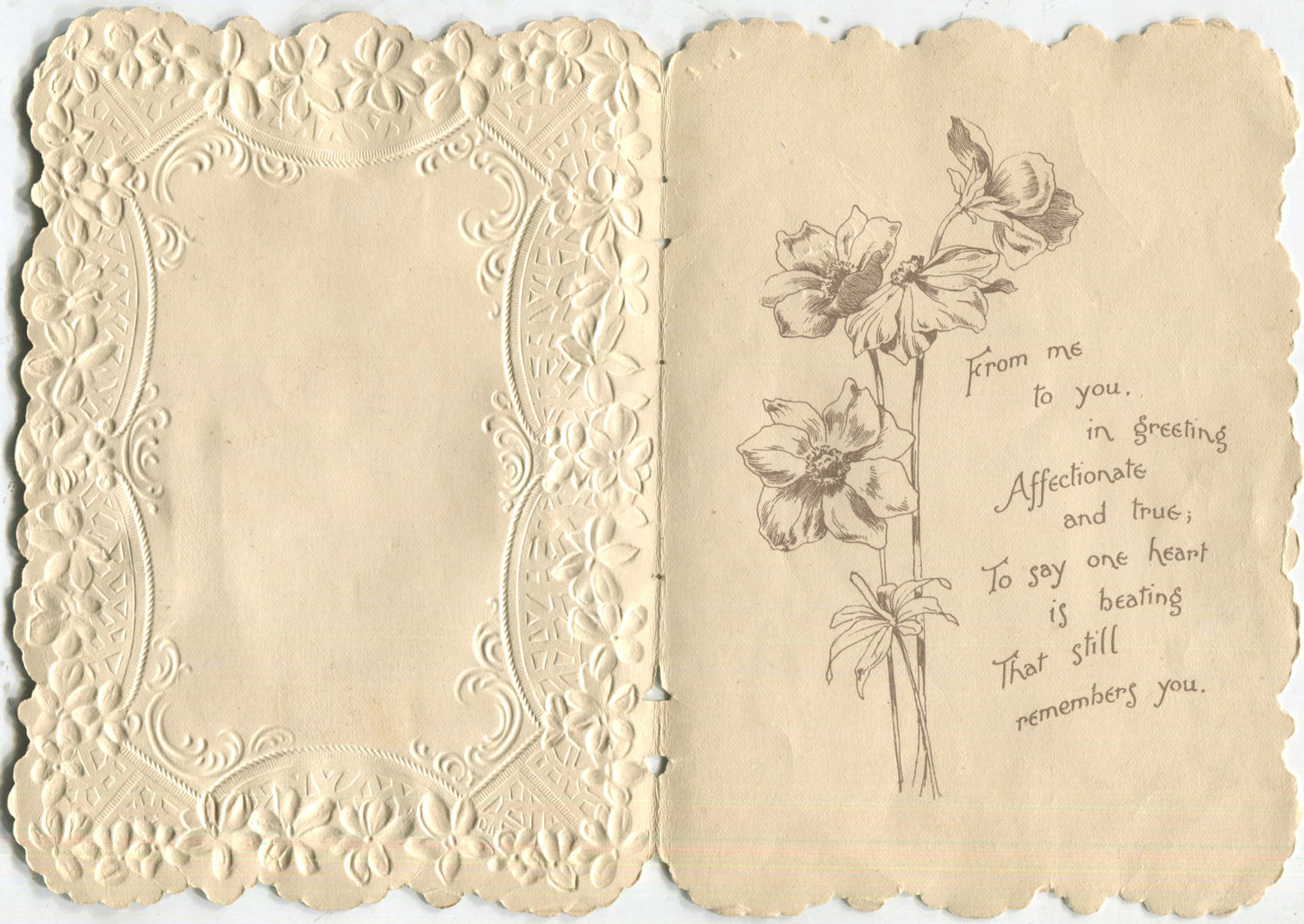 Paper Doily Antique Valentine Greeting Card - "Truly Thine" - 4.5" x 6"
