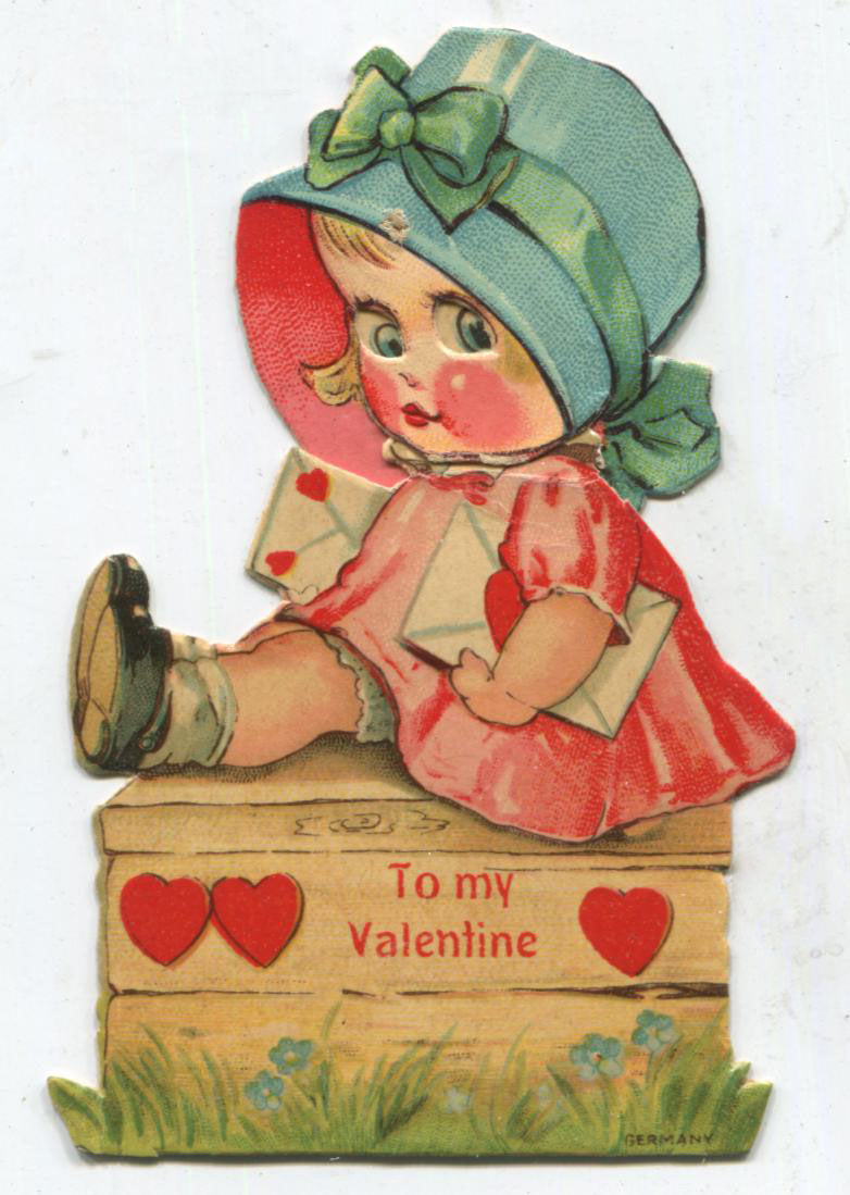Posable Paper Doll Die Cut Antique Valentine Greeting Card, Dated 1928 - 2.25" x 3.5"