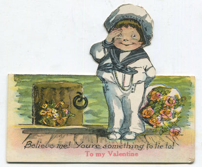 Cut Out Antique Valentine Greeting Card - "You're something to tie to!" - 4.5" x 4"
