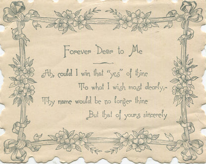 Antique Valentine Greeting Card, Dated 1907 - "Forever Dear to Me" - 5" x 4"