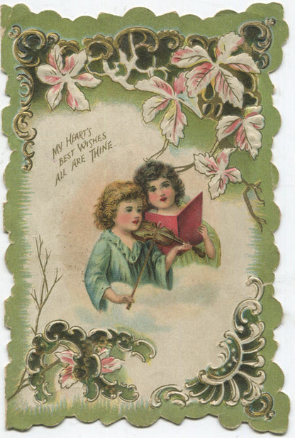 Antique Valentine Greeting Card, Dated 1915 - "My Heart's Best Wishes" - 3.5" x 5.5"