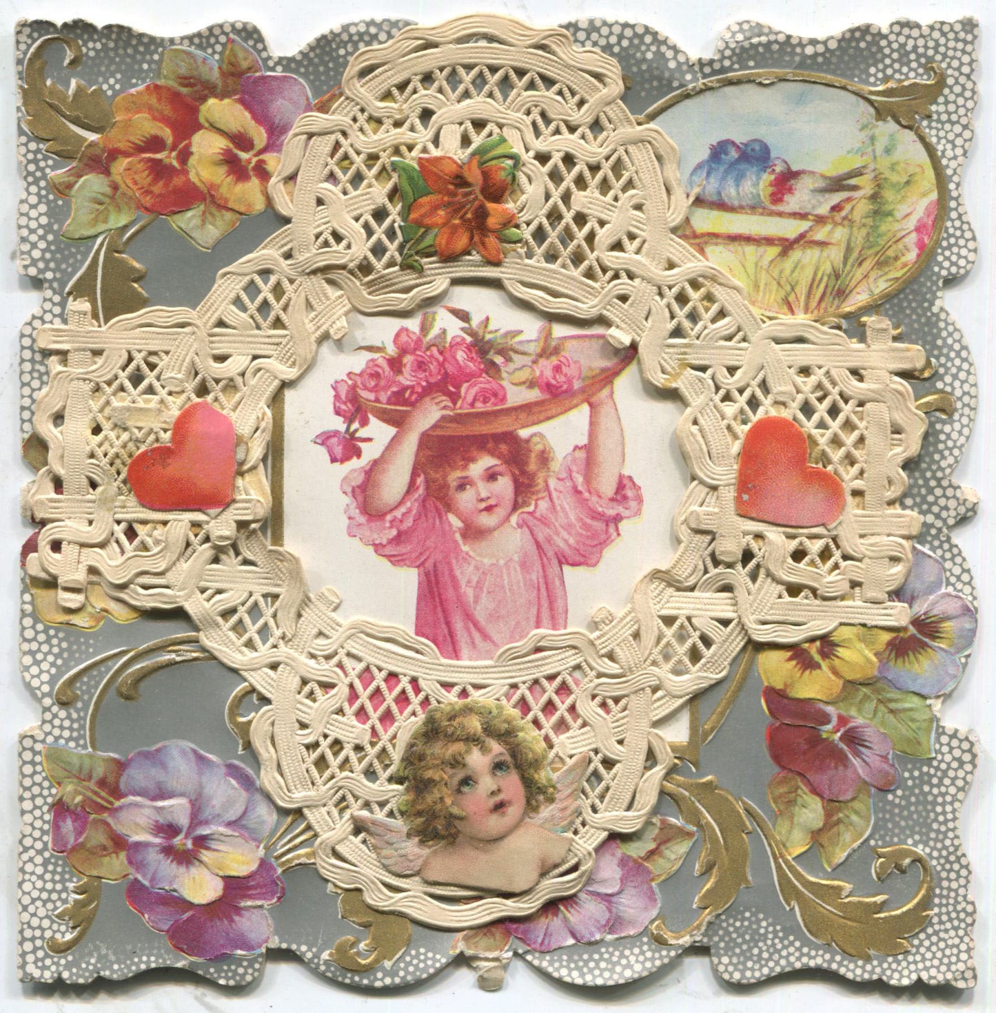 Paper Doily Antique Valentine Greeting Card, Dated 1907 - "All I Wish" - 5.5" x 5.5"