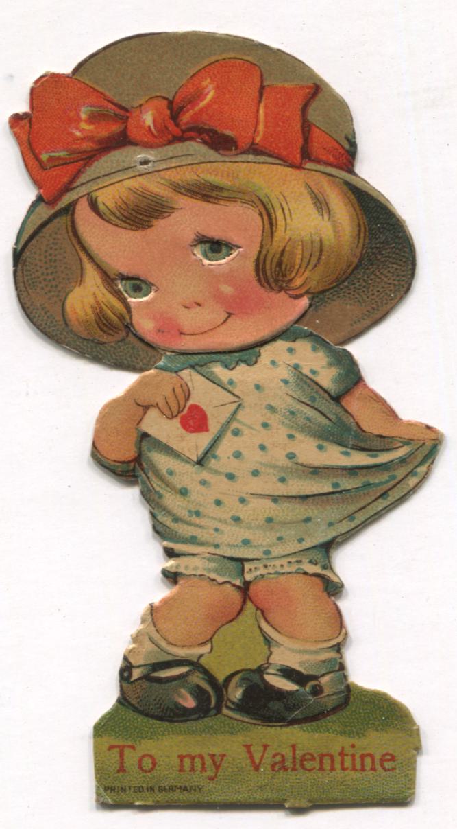 Die Cut Posable Antique Valentine Greeting Card, Made in Germany - 2" x 3.75"