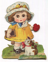 Die Cut Pop Out Posable Antique Valentine Greeting Card, Made in Germany - 5.5" x 7"