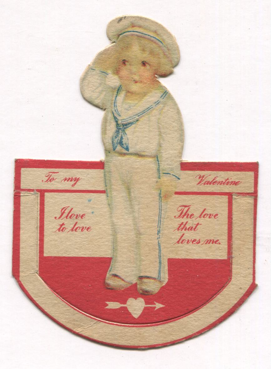 Die Cut Antique Valentine Greeting Card - "I Love to Love the Love That Loves Me" - 2.5" x 3.5"