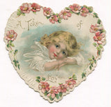 Die Cut Heart Antique Valentine Greeting Card - "A Token of Love" - 5" x 5"