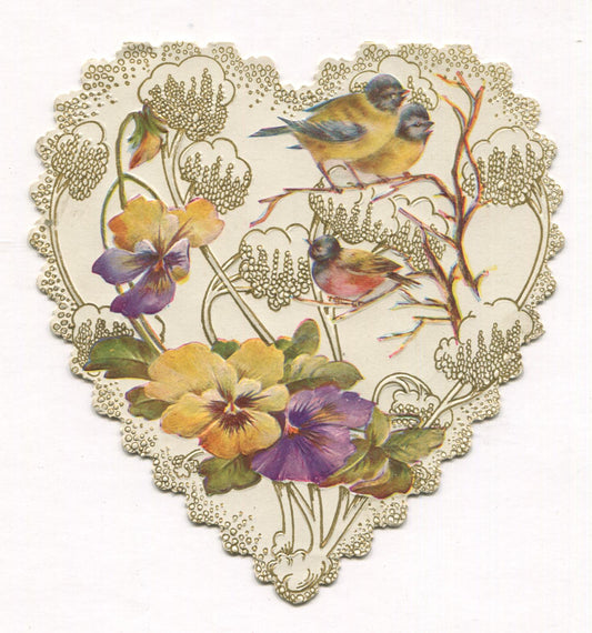 Die Cut Heart Antique Valentine Greeting Card - "Blessed Indeed" - 4.25" x 4.75"