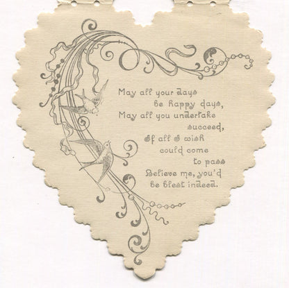 Die Cut Heart Antique Valentine Greeting Card - "Blessed Indeed" - 4.25" x 4.75"