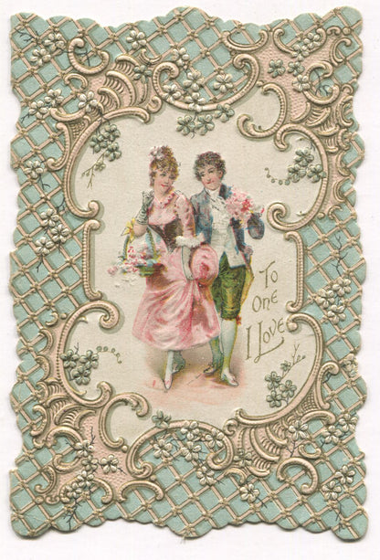Antique Valentine Greeting Card - "To One I Love" - 3.5" x 5.5"
